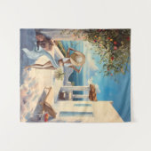 Coastal Wall Art | Mediterranean Woman Seaside タペストリー (正面(横))