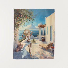 Coastal Wall Art | Mediterranean Woman Seaside  タペストリー