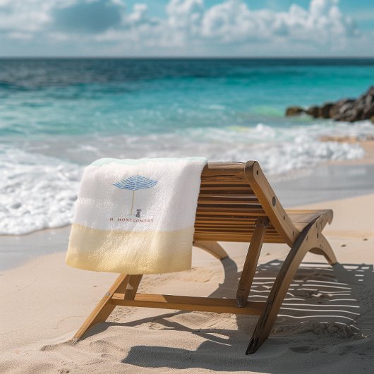 Coastal Watercolor Beach Umbrella Dog Towel ビーチタオル