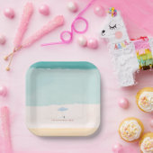 Coastal Watercolor Beach Umbrella Paper Plates ペーパープレート (パーティー)