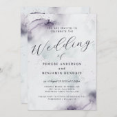 Coastal Watercolor Blue Elegant Wedding  招待状 (正面/裏面)