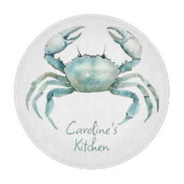 Coastal Watercolor Crab Personalized カッティングボード