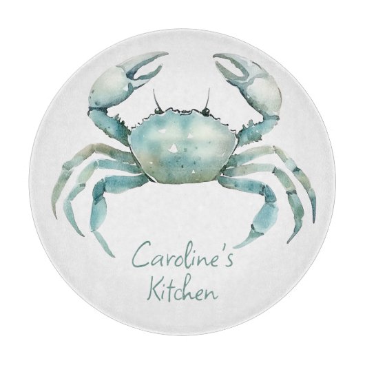 Coastal Watercolor Crab Personalized カッティングボード (正面)