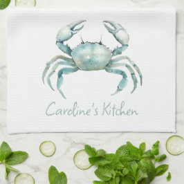 Coastal Watercolor Crab Personalized キッチンタオル