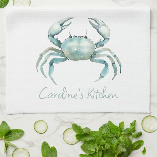 Coastal Watercolor Crab Personalized キッチンタオル (折り畳み)