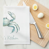 Coastal Watercolor Crab Personalized キッチンタオル (四つ折り)