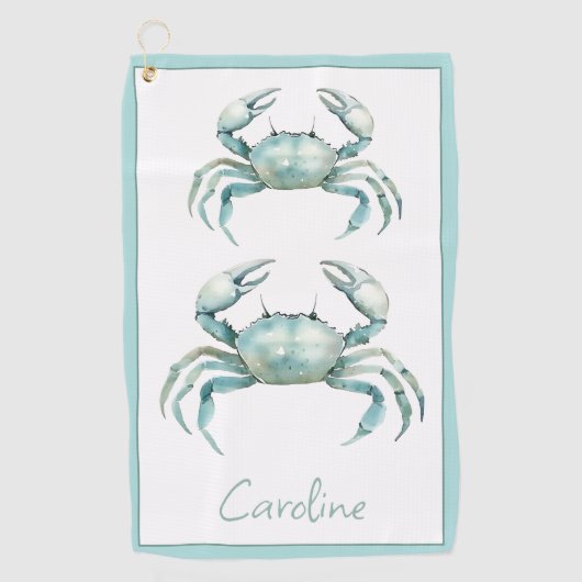 Coastal Watercolor Crab Personalized ゴルフタオル (正面)