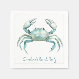 Coastal Watercolor Crab Personalized スタンダードカクテルナプキン
