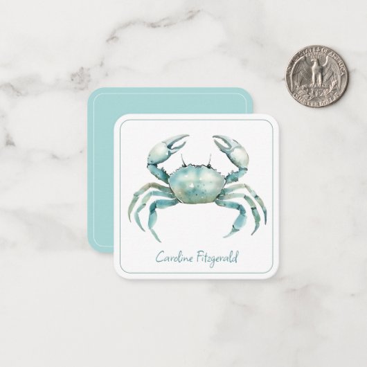 Coastal Watercolor Crab Personalized ノートカード (正面/裏面インサイチュ)
