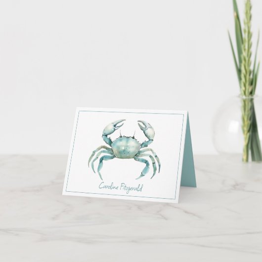 Coastal Watercolor Crab Personalized ノートカード (正面)