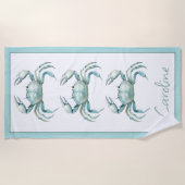 Coastal Watercolor Crab Personalized ビーチタオル (正面)