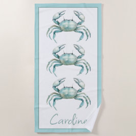 Coastal Watercolor Crab Personalized ビーチタオル