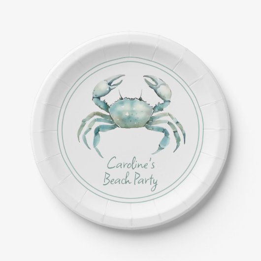 Coastal Watercolor Crab Personalized ペーパープレート (正面)