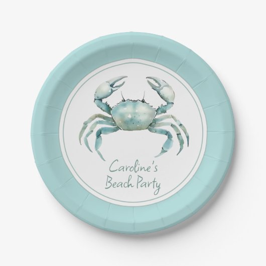 Coastal Watercolor Crab Personalized ペーパープレート (正面)