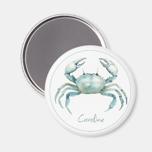 Coastal Watercolor Crab Personalized マグネット (正面/裏面)