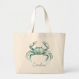 Coastal Watercolor Crab Personalized ラージトートバッグ