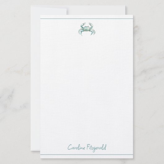 Coastal Watercolor Crab Personalized 便箋 (正面)