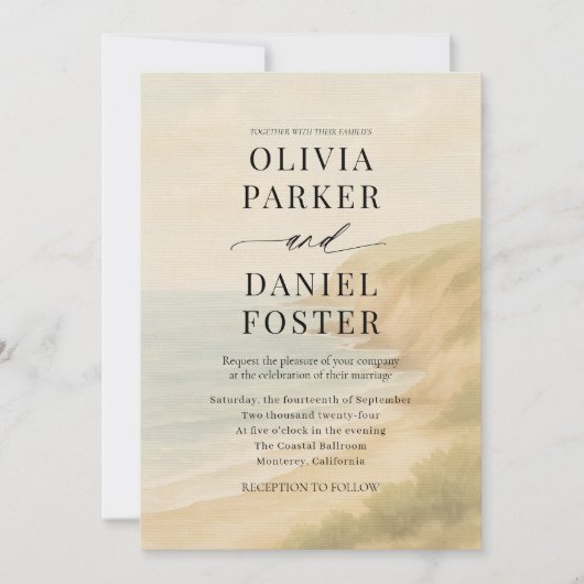 Coastal Watercolor Destination Wedding 招待状 (正面)