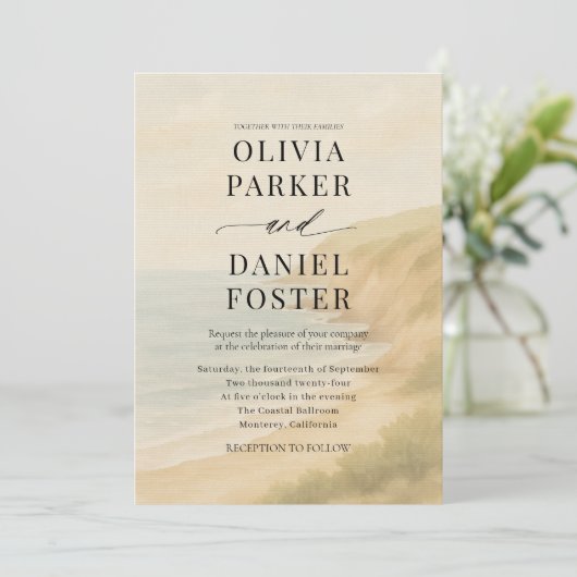 Coastal Watercolor Destination Wedding  招待状 (スタンド正面)