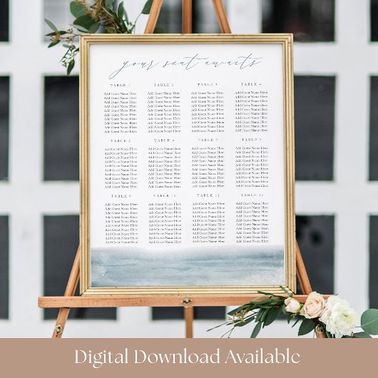 Coastal Watercolor Ocean Printable Seating Chart ポスター