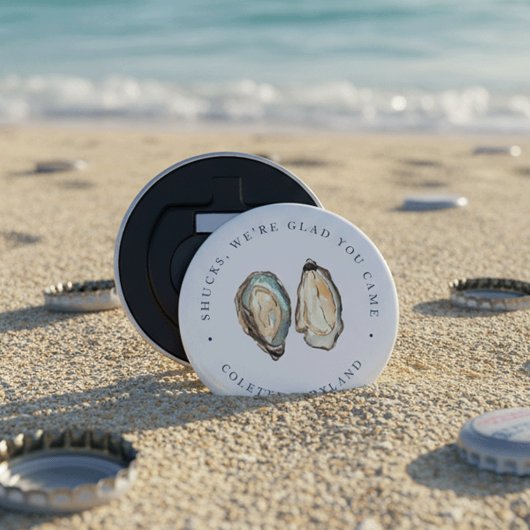 Coastal Watercolor Oyster Wedding Favor 栓抜き