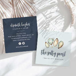 Coastal Watercolor Pearl & Oyster Square スクエア名刺