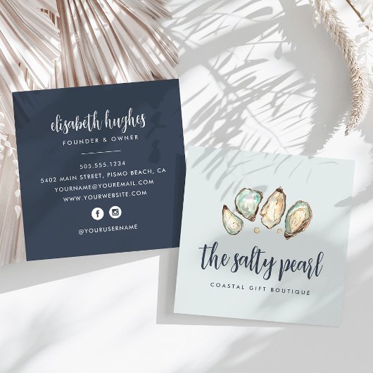 Coastal Watercolor Pearl & Oyster Square スクエア名刺