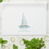 Coastal Watercolor Sailboat  キッチンタオル (折り畳み)