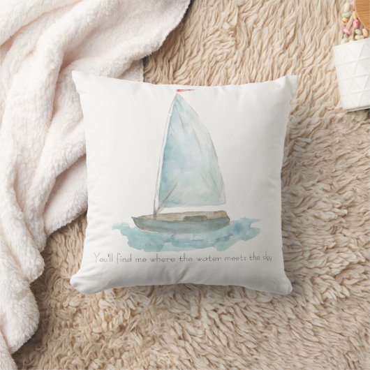 Coastal Watercolor Sailboat クッション (ブランケット)