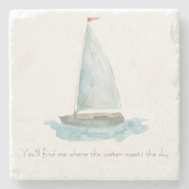 Coastal Watercolor Sailboat  ストーンコースター