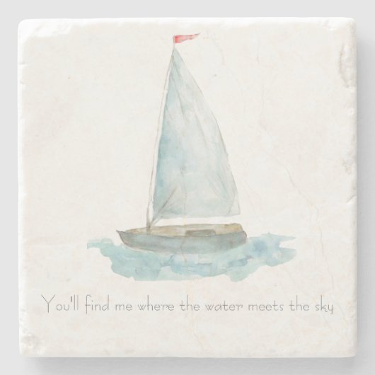 Coastal Watercolor Sailboat  ストーンコースター (正面)