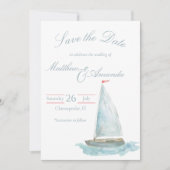 Coastal Watercolor Sailboat Save the Date 招待状 (正面)