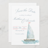 Coastal Watercolor Sailboat Save the Date 招待状 (正面/裏面)
