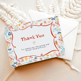 Coastal Watercolor Seashell Starfish Bridal Shower サンキューカード