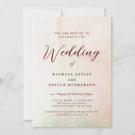 Coastal Watercolor Sepia Elegant Wedding  招待状