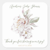 Coastal Watercolor Shells and Floral Baby Shower スクエアシール (正面)