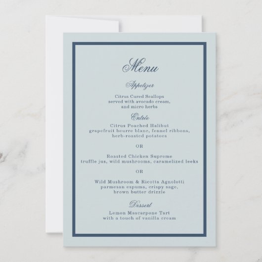 Coastal Wedding Dusty Blue Classic Menu Card 招待状 (正面)