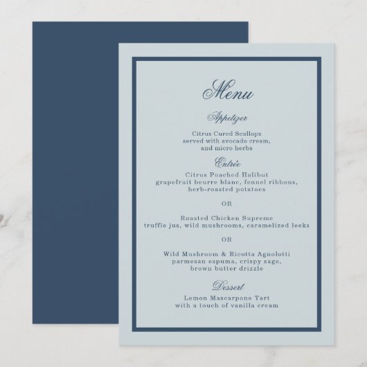 Coastal Wedding Dusty Blue Classic Menu Card 招待状 (正面/裏面)