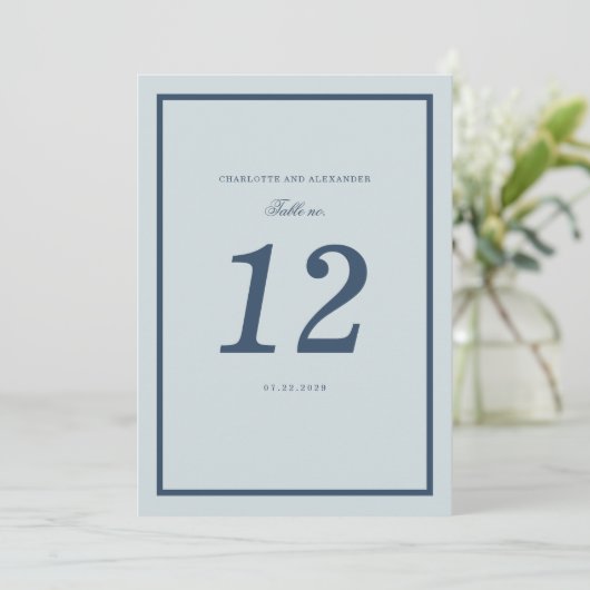Coastal Wedding Dusty Blue Classic Table Number 招待状 (スタンド正面)
