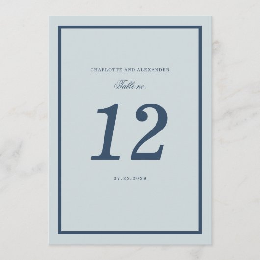 Coastal Wedding Dusty Blue Classic Table Number 招待状 (正面)