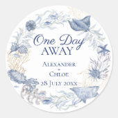 Coastal Wedding Favor Blue Gold Sticker ラウンドシール (正面)