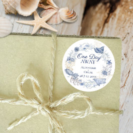 Coastal Wedding Favor Blue Gold Sticker ラウンドシール