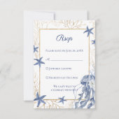 Coastal Wedding Navy Blue Gold 出欠カード (正面)