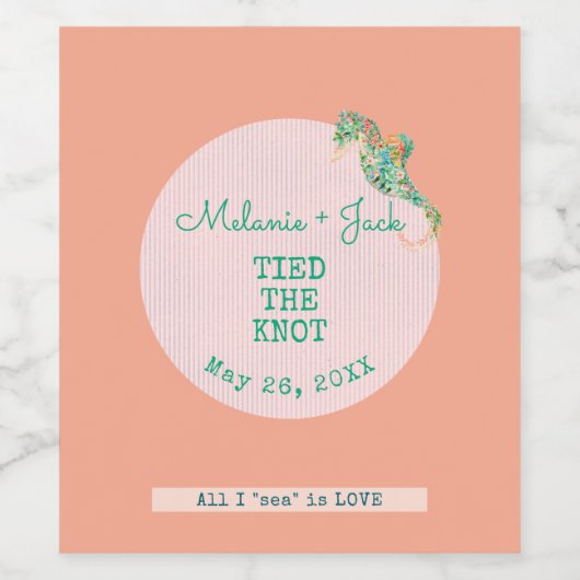 Coastal Weddingr Seahorse Stripe ワインラベル (シングルラベル)