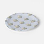 Coastal Yellow and Blue Painted Seashell Checkers ペーパープレート (アングル)
