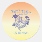 Coastal Yellow Cowgirl Mermaid Birthday Party ラウンドシール (正面)