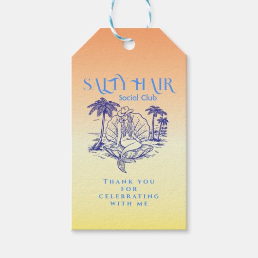 Coastal Yellow Mermaid Cowgirl Birthday Thank You ギフトタグ (正面)