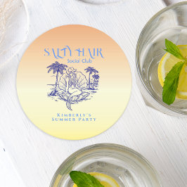 Coastal Yellow Mermaid Cowgirl Summer Party ラウンドペーパーコースター