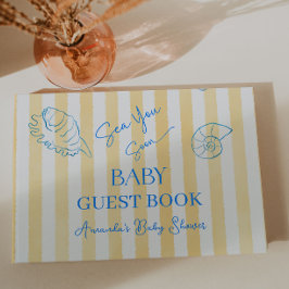 Coastal Yellow Stripes Sea You Soon Baby Shower ゲストブック