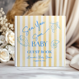 Coastal Yellow Stripes Sea You Soon Baby Shower ゲストブック